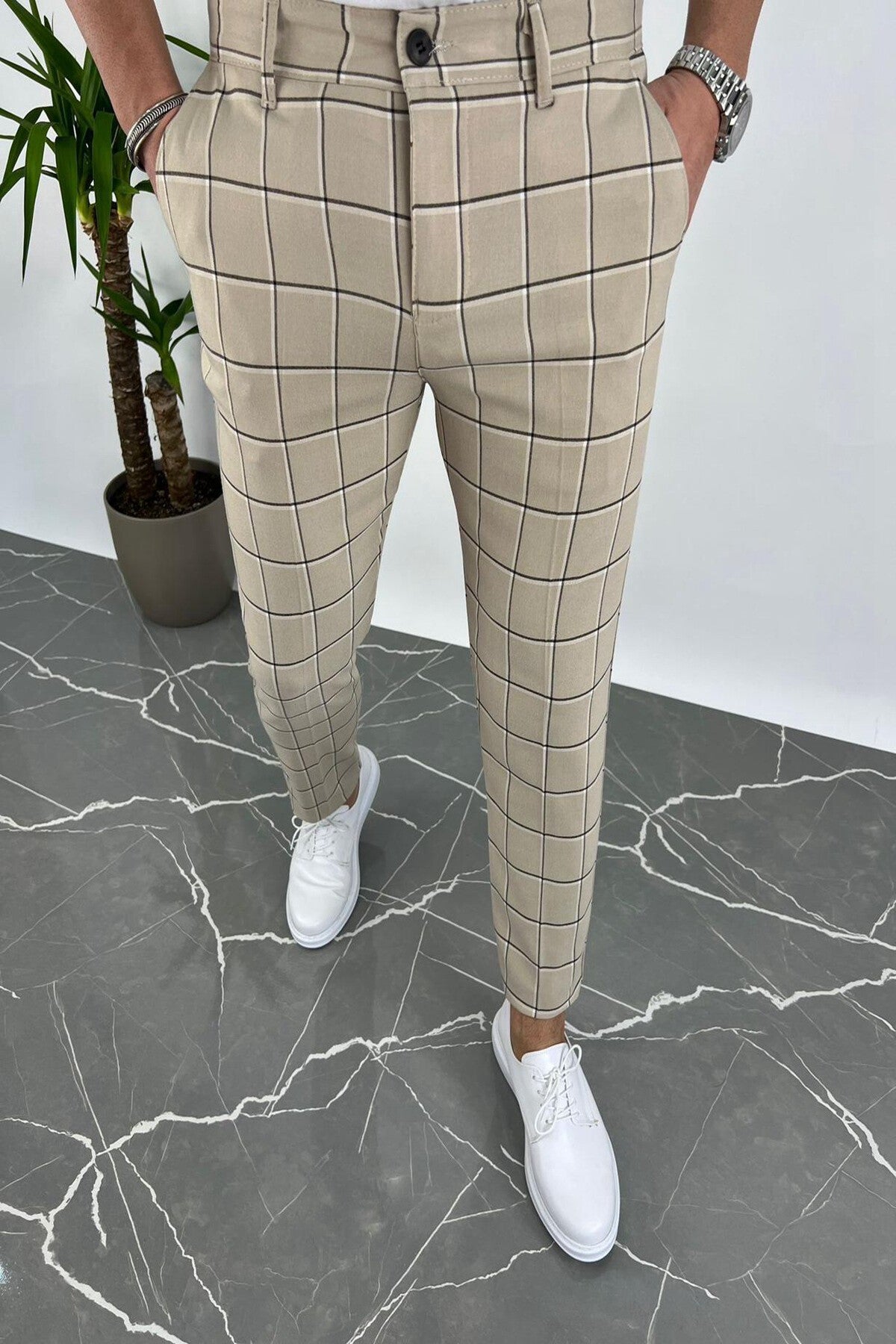 Pantalon beige à carreaux collection " Weddings "
