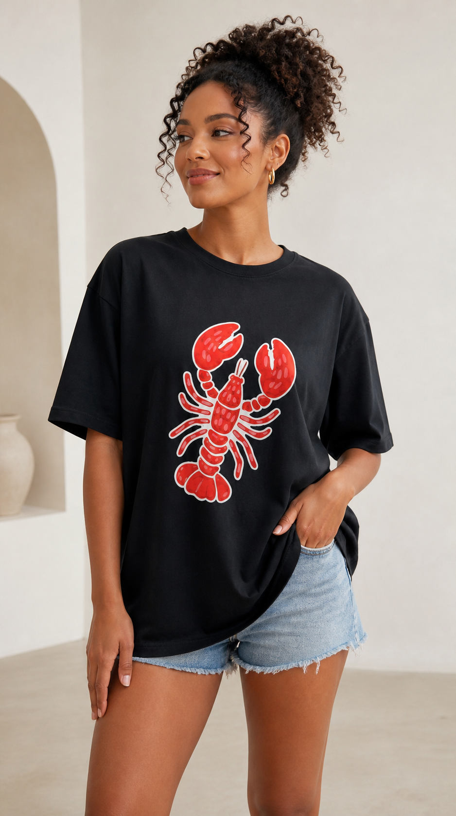 T-shirt Oversize Imprimé "LOBSTER" - Noir