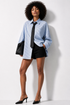 Chemise oversize rayée avec cravate à pois - Bleu