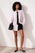 Chemise oversize rayée avec cravate à pois - Rose