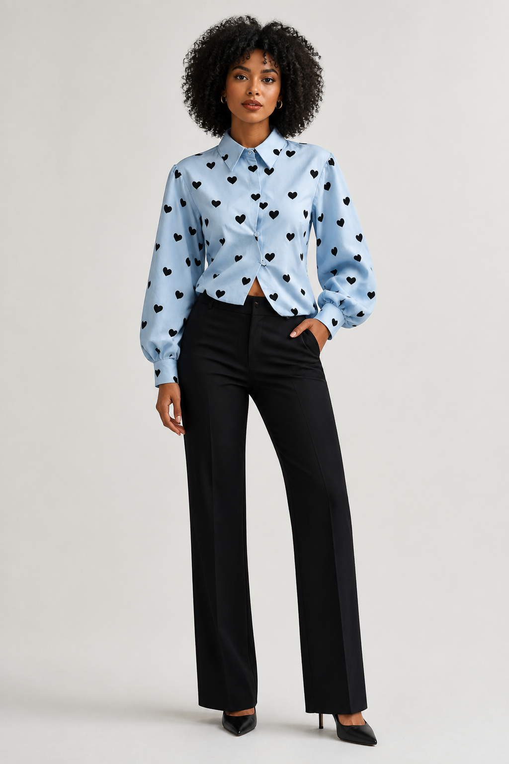 Chemise à manches longues avec col classique et coupe cintrée - Bleu