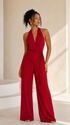 Ensemble Dos Nu Et Pantalon Large - Rouge